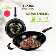 WAJIB PUNYA TKIS WAJAN PENGGORENGAN ENAMEL WAJAN TEFLON 32 CM GAGANG PANJANG DAN SATU KUPING TK-823