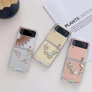 Bumper Flip Casing Samsung Z Flip4 Z Flip3 With Chain Elegant White for Samsung Galaxy Z Flip 4 Z Fl