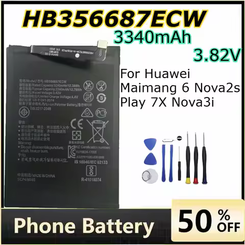 3340mAh 3.82V HB356687ECW Mobile Phone Batteries for Huawei Maimang 6 Nova2s Play 7X Nova3i Large Ca