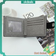 OKDEALS 3Colors Men Zipper Wallet Cowhide Canvas Short Wallet. Card Holder Portable Clutch Bag