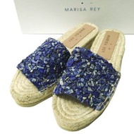 MARISA REY 西班牙製造 TAMARU 鑲鑽草編涼鞋，35碼（22公分），海軍藍，平底鞋 [全新] [二手] [MARISA REY]
