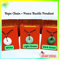 Adjustable Jade Necklace with Jade Stone Green Pendant Rantai Leher Kalung Tali Kulit Hitam Batu Jad