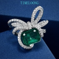 8*10 MM 2.35CT Emerald High Carbon Diamond 100% S925 Sterling Silver Bowknot Ring for Women Fine Jew