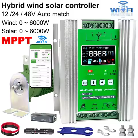 3000W 4KW 12 24 48V MPPT Hybrid Charge Controller Wind Generator Solar Panel Charger LCD Display Dum
