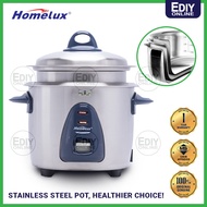 HOMELUX HSRC-110 HEALTHY 100% 304 FULL STAINLESS STEEL BODY & INNER POT RICE COOKER STEAMER PERIUK N