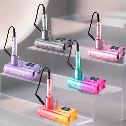 Electric Nail Drill File Nail Supplies, 45000Rpm Professional Nail Drill with Bits & Base, Rechargea