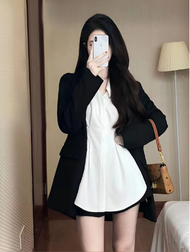 襯衣西裝外套兩件套裝（黑色西裝+白色襯衫）（規格：S-XL碼）(下單後聯絡客服確認發貨尺碼) #F047050300