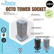 ReTouch Octo Tower Socket w/ Surge & Overload Protection Extension Socket 13A USB Type-C 2 Meter Wir