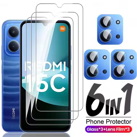 Redmi15C Glass 6 In 1 9H Screen Protectors For Xiaomi Redmi 15C 4G 5G Protective Glass On Readmi Red