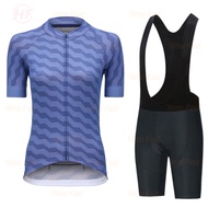 Jersey Sepeda Wanita Set - Baju + Celana Olahraga Bersepeda Roadbike Hitam Biru Ungu Import High Qua