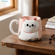 YOLO Ceramic Mug, Cat Pattern Hand Painted Coffee Cup, Cute 500ml 3D Embossed Cartoon Milk Mug Kitch