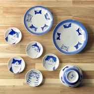 Made In Japan Minoyaki SHICHITA Cat Tableware Small Plate Dinner Bowl Japanese Fujitsu Sales