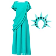 American Statue Of Liberty Cosplay Dress Ancient Greek Roman Robe Girls Women Halloween Carnival Par
