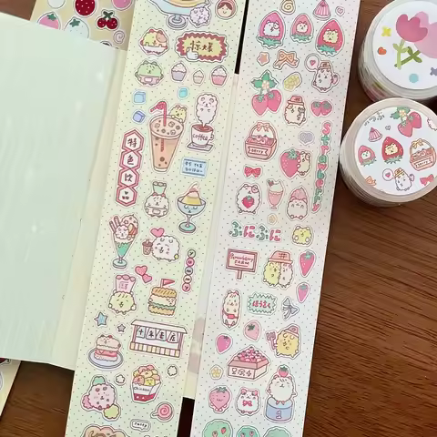 Kawaii Animal Scrapbooking Stickers Cute Strawberry Washi Tape Decorative Stickers for Arts Diy Craf