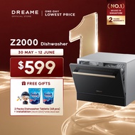 Dreame Z2000 Dishwasher | PTC Hot Air Drying | UV Sterilization | 72°C Hot Dual Spray | Compact Tabl