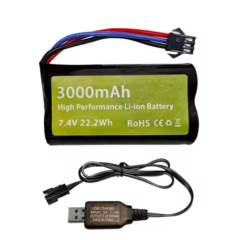 7.4V 3000mAh 15C 2S SM-3P Plug Li-ion Battery + USB Charger for DE43 DE60 9500E 9309E RC Cars,Huina 