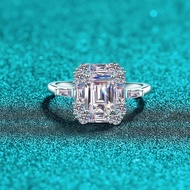 X-063 925 Sterling Silver Women's Ring, 2 Carat Emerald Cut Moissanite (Including Certificate)