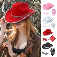Cowgirl Costume for Women Bling Cowboy Hat with Heart Glasses Bandana Carnival Dress up Supplies 3 P