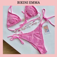 EMMA 2-Piece Bikini with Bright Stone Butterfly Pink Wool Floral Pattern Fabric
