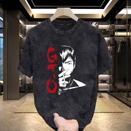 GTO Anime Art Themed Design hugasan Retro maikling manggas Relaxed Streetwear katangan