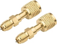 R32 R454B Car Refrigerant Brass Adapter, 2PCS 1/4" Female to1/4" Male Reverse Thread Adapter, Heavy 
