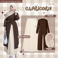 Dearlumi - 3in1 latest 2026 Eid suit (yrin tunic + pleated skirt + bella square hijab) elegant mahog