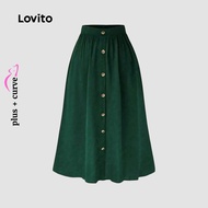 Lovito Women Plus Size Curve Casual Plain Button Skirt LBL22057