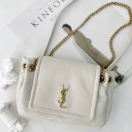 SAINT LAURENT YSL Nolita Logo Shoulder Crossbody Bag White Cream 金屬 菱格紋 羊皮革 單肩包 斜挎包 包包 迷你 白色 | 67273