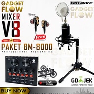PAKET Mic BM 8000 BM8000 Full Set Live Streaming Mixer V8 Tripod