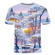 Digital Printed T-Shirt, 3D Design, Beautiful Landscape, Popular Style, Round Layer, Men's Clothing,