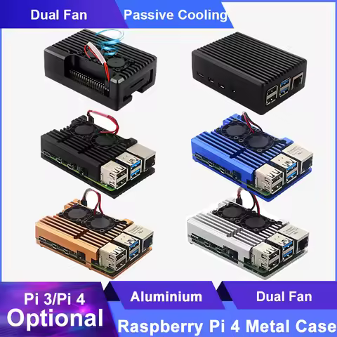 Raspberry Pi 4 Aluminium Alloy Metal Case Cooling Fan Enclosure Raspberry Pi 3 Dual Fan Case Optiona