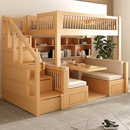 Solid Wood Bunk Bed Double Layer Bed Integrated Desk Above And Below Staggered Loft Bed chennengquan