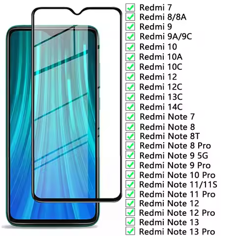9D Full Tempered Glass for Xiaomi Redmi 7 8 9 10 12C 13C 14C Screen Protector For Redmi Note 7 8 9 1