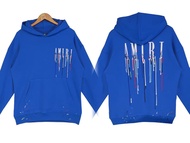 เสื้อสเวตเตอร์คอกลมแขนยาวผ้าฝ้ายพิมพ์ลายสีพื้น Amiri Streetwear สไตล์อเมริกัน ทรงหลวม แฟชั่นฤดูใบไม้