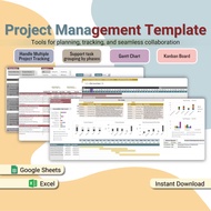 Multiple Project Management Template, Automatic Timeline Gantt Chart, Task Tracker Spreadsheet, Kanb