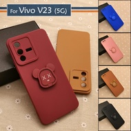 Carristo Vivo V23 5G Simple Back Silicone Case with Bear Stand I-Ring Ring Soft TPU Cover Casing Phone Mobile Colourful Cute Housing