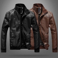 Men Leather Jacket Outerwear Motorcycle Windbreaker Jaket Kulit Lelaki Berkolar (S-5XL)