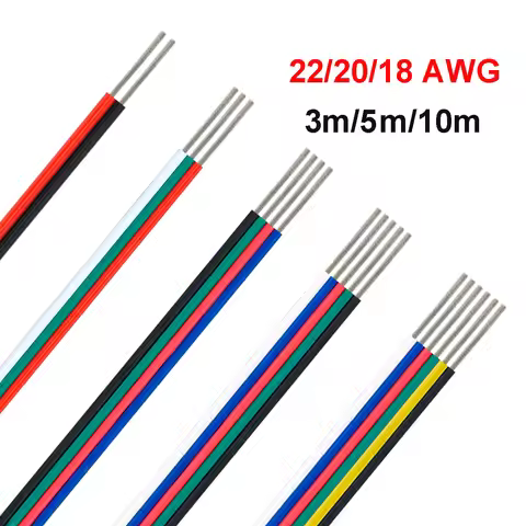 2/3/4/5/6pin Electrical Wire 12V LED Strip Extension Cable 22 20 18AWG Flat Stranded Wire For RGB RG