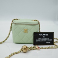 Chanel 香奈兒 金球小盒子 羊皮 小金球 調節扣 酪梨綠 方形小盒子 鏈條包 單肩包 斜背包