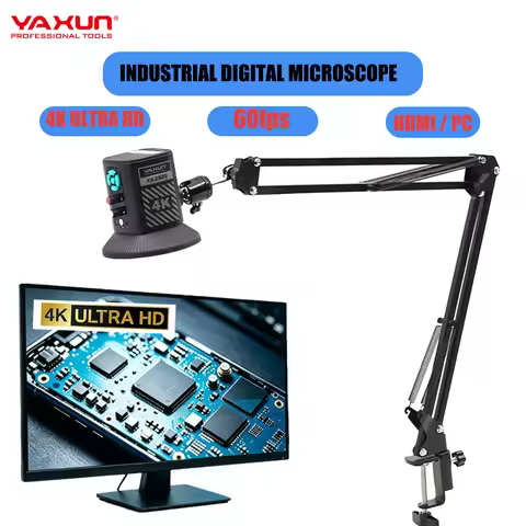 YAXUN YX-2509 4K Ultra HD 60fps Digital Microscope with Foldable Universal Arm Stand, Industrial Cam
