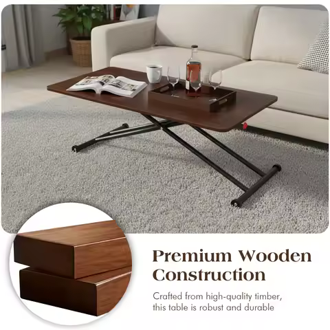 Folding Coffee Table with Rollers Low Coffee Table Wooden Portable Floor Table for Small Spaces