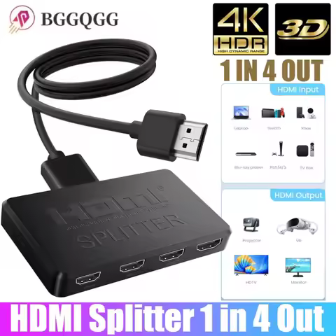 4K HDMI Splitter 1 in 4 Hub Out Full HD 4K Video Switcher Amplifier HDMI Cable Adapter for PS4 Lapto