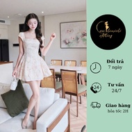 Lace dress designed with short sleeves and flared form for Miss Eva hamichi