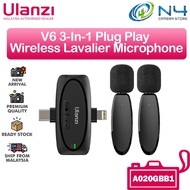 Ulanzi V6 3-in-1 Plug-Play Wireless Lavalier Microphone for iPhone/Android/Tablet/Camera A020GBB1