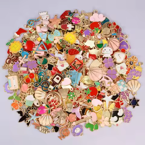 30/60/100pcs Random Mix Enamel/Drip Oil Charms For Jewelry Making Bulk Cute Charm Flower Heart Anima