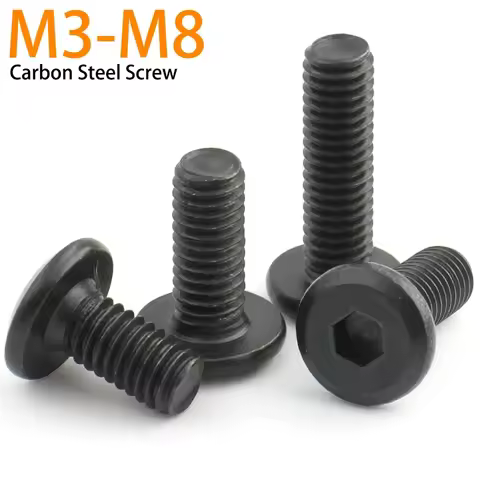 10Pcs M3 M4 M5 M6 M8 CM Black Carbon Steel Large Flat Hex Hexagon Socket Allen Screw Furniture Screw