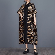Oladivi L-8XL Fashion Printed Plus Size Bohemian Long Dress Women Summer Short Sleeve Casual Loose O