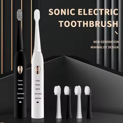 Jianpai Adult Black White Classic Acoustic Electric Toothbrush Adult 5-gear Mode USB Charging IPX7 W