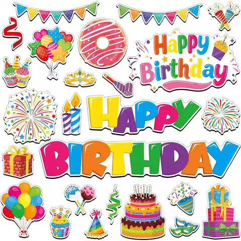 25Pcs Birthday Cruise Door Magnets, Waterproof Fridge Car Metal Surface Decorations, Cake Balloon Ca