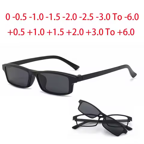 2251 Magnet Clip Square Small Frame Myopia Glasses 0 -0.5 -0.75 -1.0 -1.5 -2.0 -3.0 -4.0 -5.0 To -6.